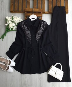 OLZA OMUZ ŞALLI GÖMLEK TUNİK B1-2-5679-01-SİYAH - 