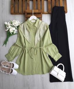 OLZA OMUZ ŞALLI GÖMLEK TUNİK B1-2-5679-07-YEŞİL - 