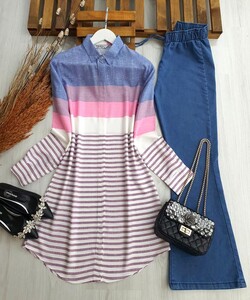  - PERSA RENKLİ ÇİZGİLİ GÖMLEK TUNİK A2-3-5309-47-PEMBE