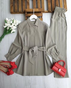 PUMSE DİKİŞ DETAYLI BELİ KEMERLİ TAKIM A5-5-1727-08-MİNT - 