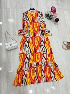 RİBANALI BATIK DESENLİ SALAŞ VİSKON ELBİSE B7-4-2285-03-KIRMIZI - Thumbnail