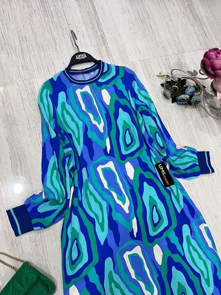RİBANALI BATIK DESENLİ SALAŞ VİSKON ELBİSE B7-4-2285-07-YEŞİL