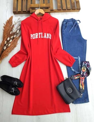  - SELGA PORTLAND BASKILI TAM BOY TUNİK A10-1-5227-03-KIRMIZI