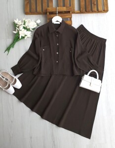 TULESY ÇAPRAZ CEPLİ TENSEL ETEKLİ TAKIM A3-4 1725-37-KAHVE - 