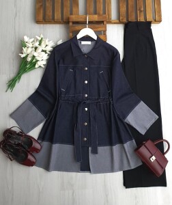 UCEGA ÖNÜ DÜĞMELİ BELİ BAĞCIKLI KOT KAP B2-4-5695-12-LACİVERT - 