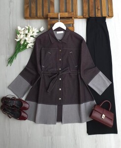 UCEGA ÖNÜ DÜĞMELİ BELİ BAĞCIKLI KOT KAP B2-4-5695-37-KAHVE - 