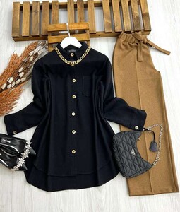  - URELN KOLYELİ OVERSIZE TÜVİT GÖMLEK B9-5-5250-01-SİYAH