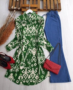  - VAKES ETNİK DESENLİ GÖMLEK TUNİK A2-3-5289-54-BENETTON