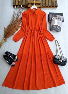  - VAPA BELİ BAĞCIKLI YARIM DÜĞMELİ ELBİSE B8-1-2242-15-ORANJ