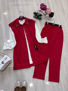  - VECVE DANTELLİ YAKA TAŞLI ÜÇLÜ TAKIM 1491-04-BORDO