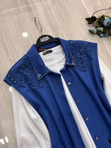 VECVE DANTELLİ YAKA TAŞLI ÜÇLÜ TAKIM B4-2-1491-14-SAKS