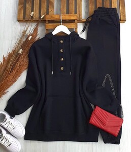  - VEGY YARIM DÜĞMELİ KANGURU CEP SWEAT B6-1-5385-01-SİYAH