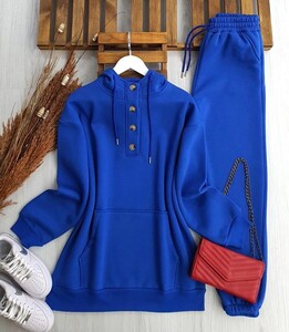  - VEGY YARIM DÜĞMELİ KANGURU CEP SWEAT B6-1-5385-14-SAKS