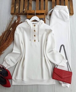  - VEGY YARIM DÜĞMELİ KANGURU CEP SWEAT B6-1-5385-20-BEYAZ