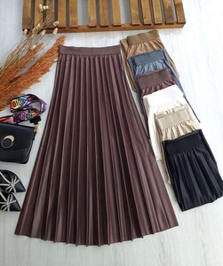  - VEOL DERİ GÖRÜNÜMLÜ PİLİSELİ ETEK C3-6029-24-KAHVE
