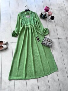 - VERES ÖN DANTEL KETEN ELBİSE B10-3-2240-54-BENETTON