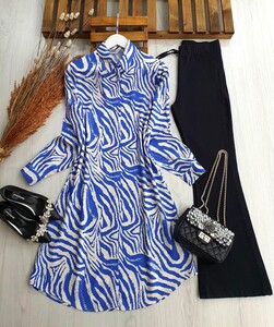  - ZEBRA DESENLİ GÖMLEK TUNİK A3-1-5292-10-MAVİ