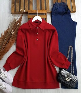  - ZEYAS YAKALI ÜÇ İPLİK SWEAT B1-4-5388-03-KIRMIZI